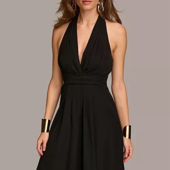 New DONNA KARAN NEW YORK Womens Size 14 Black Wide Leg Halter Jumpsuit Cocktail - Picture 5 of 15